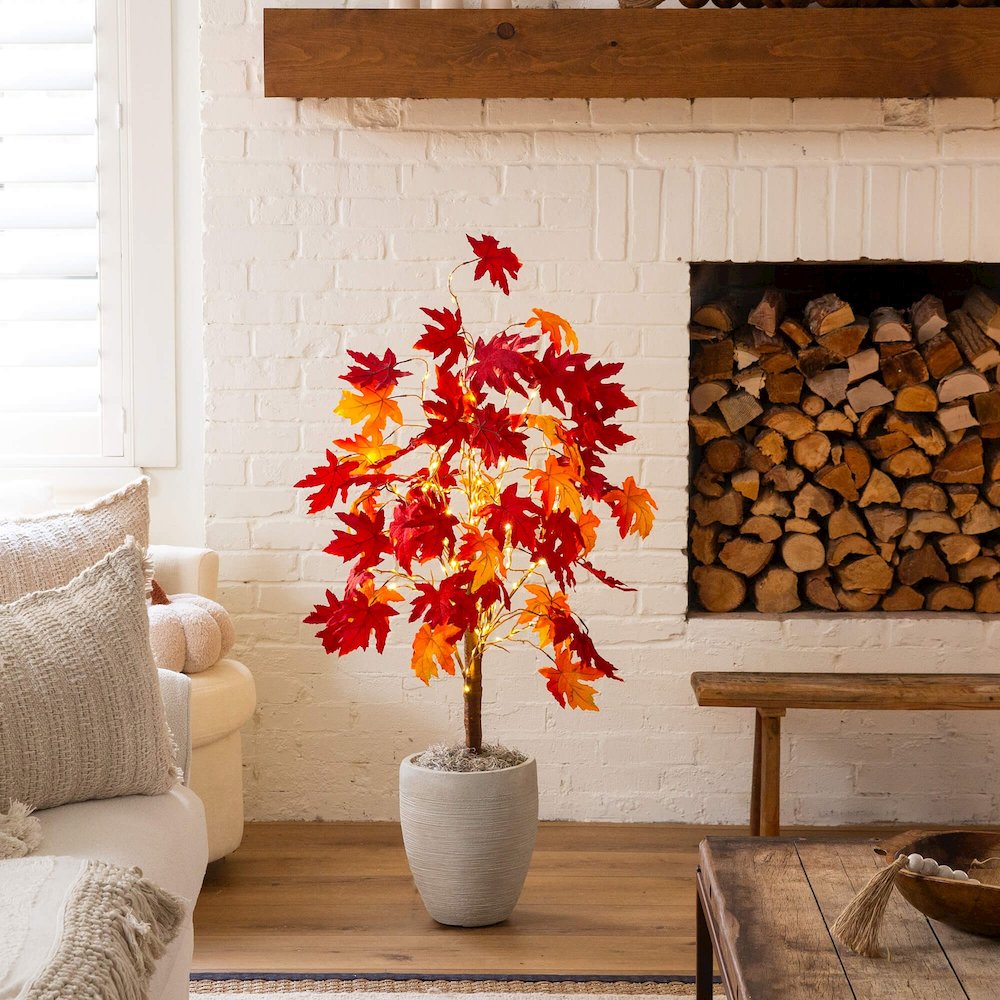 4ft. Pre-Lit Autumn Weeping Maple Artificial Fall Tree with 180 LED Lights. Picture 4