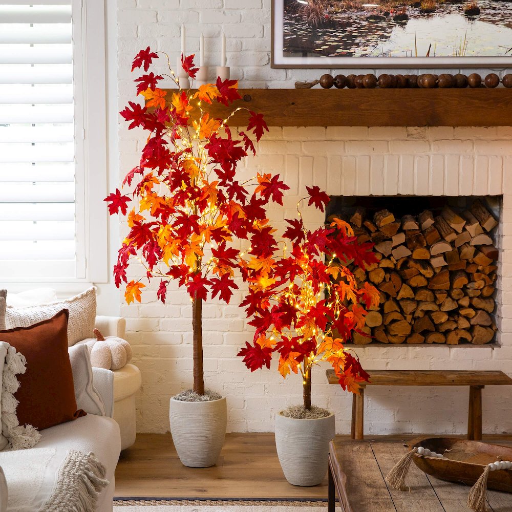 4ft. Pre-Lit Autumn Weeping Maple Artificial Fall Tree with 180 LED Lights. Picture 8