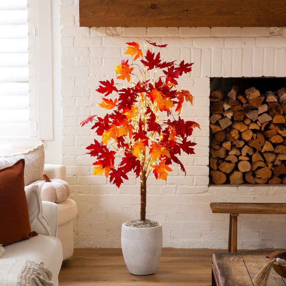 5ft. Pre-Lit Autumn Weeping Maple Artificial Fall Tree with 240 LED Lights. Picture 3