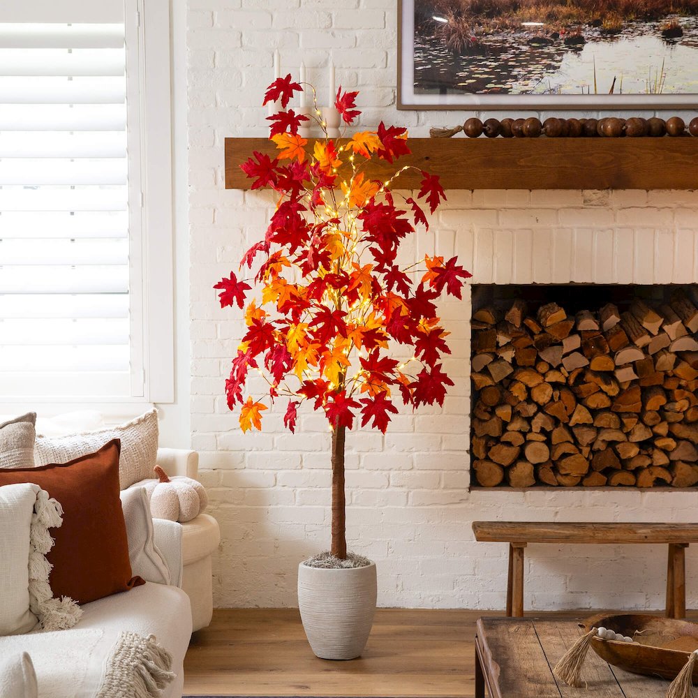 6ft. Pre-Lit Autumn Weeping Maple Artificial Fall Tree with 300 LED Lights. Picture 9