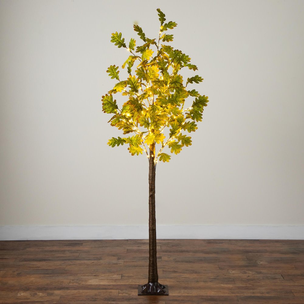 5ft. Pre-Lit Green Autumn Oak Artificial Fall Tree with 200 LED Lights. Picture 10