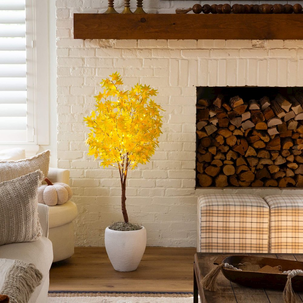 4ft. Pre-Lit Yellow Autumn Maple Artificial Fall Tree with 150 LED Lights. Picture 9