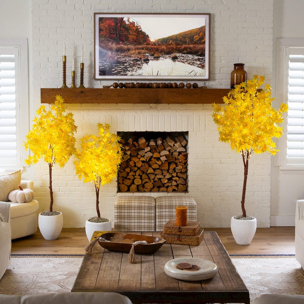 4ft. Pre-Lit Yellow Autumn Maple Artificial Fall Tree with 150 LED Lights. Picture 10