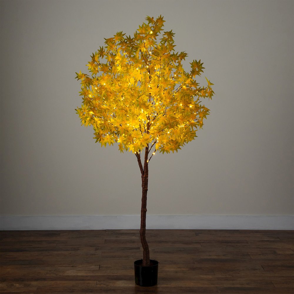 6ft. Pre-Lit Yellow Autumn Maple Artificial Fall Tree with 350 LED Lights. Picture 4
