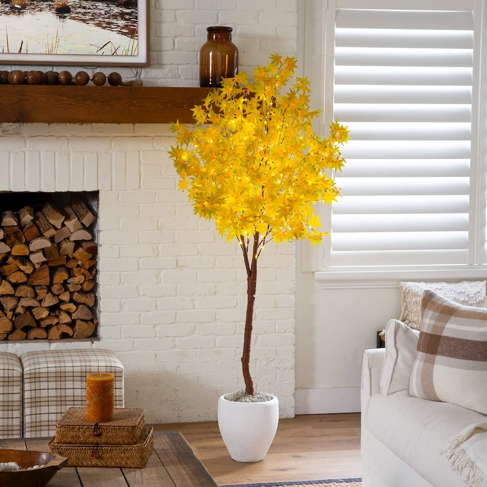 6ft. Pre-Lit Yellow Autumn Maple Artificial Fall Tree with 350 LED Lights. Picture 8