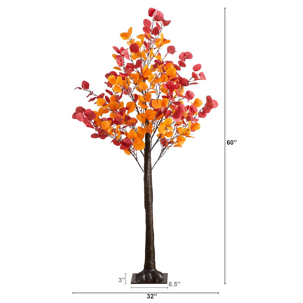 5ft. Pre-Lit Bright Autumn Eucalyptus Artificial Fall Tree with 300 LED Lights. Picture 6
