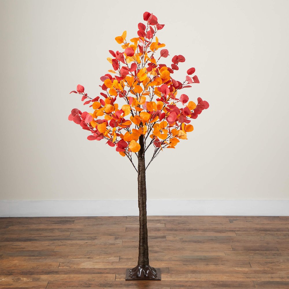 5ft. Pre-Lit Bright Autumn Eucalyptus Artificial Fall Tree with 300 LED Lights. Picture 9
