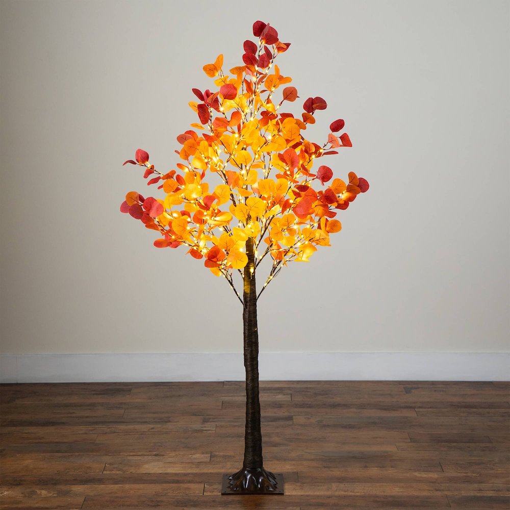 5ft. Pre-Lit Bright Autumn Eucalyptus Artificial Fall Tree with 300 LED Lights. Picture 2