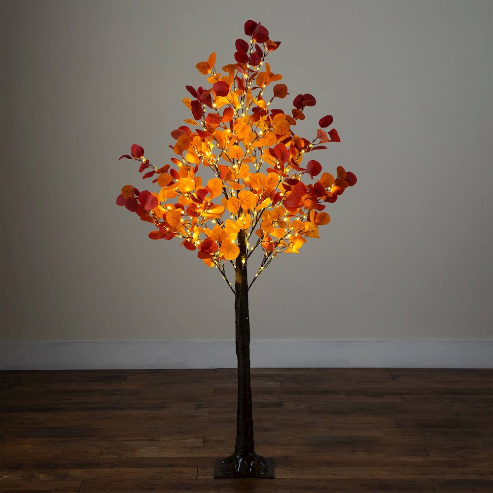 5ft. Pre-Lit Bright Autumn Eucalyptus Artificial Fall Tree with 300 LED Lights. Picture 10