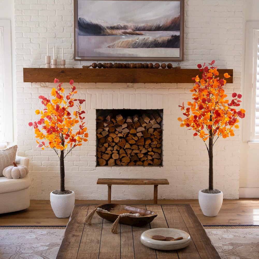 5ft. Pre-Lit Bright Autumn Eucalyptus Artificial Fall Tree with 300 LED Lights. Picture 7