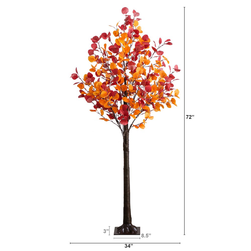 6ft. Pre-Lit Bright Autumn Eucalyptus Artificial Fall Tree with 420 LED Lights. Picture 8