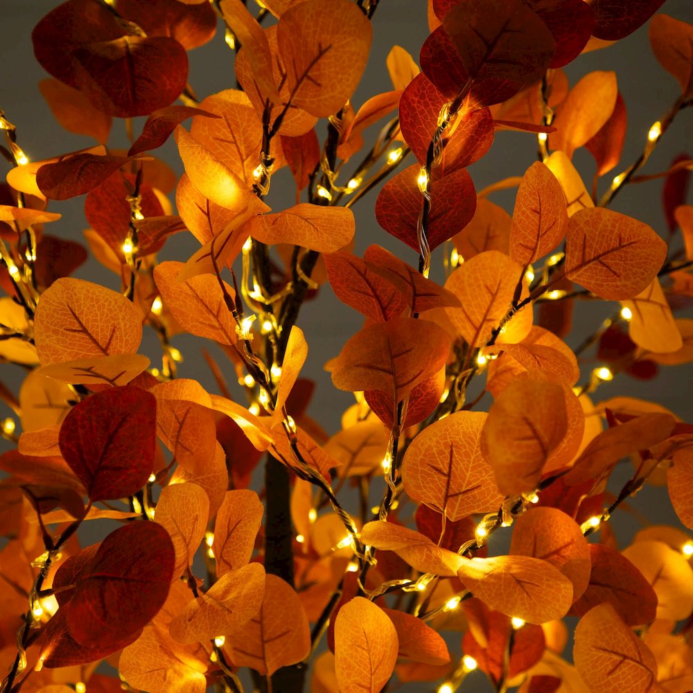 6ft. Pre-Lit Bright Autumn Eucalyptus Artificial Fall Tree with 420 LED Lights. Picture 10