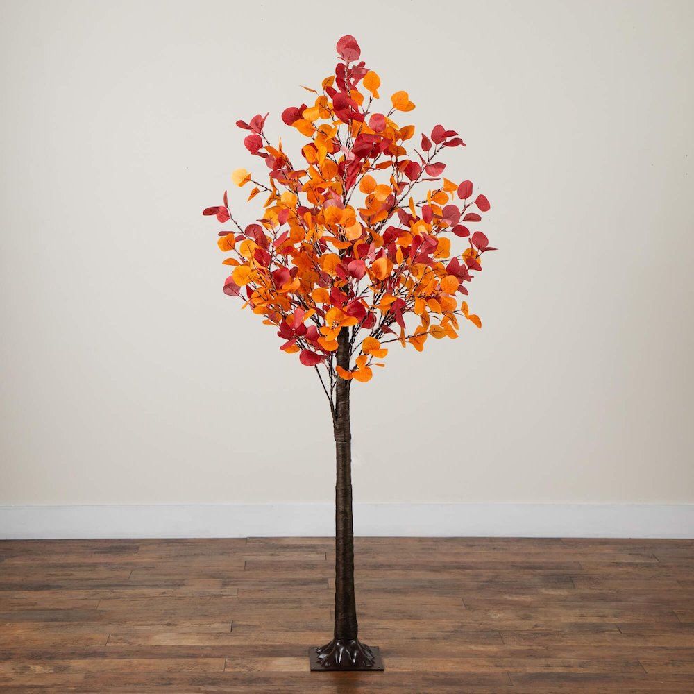 6ft. Pre-Lit Bright Autumn Eucalyptus Artificial Fall Tree with 420 LED Lights. Picture 2