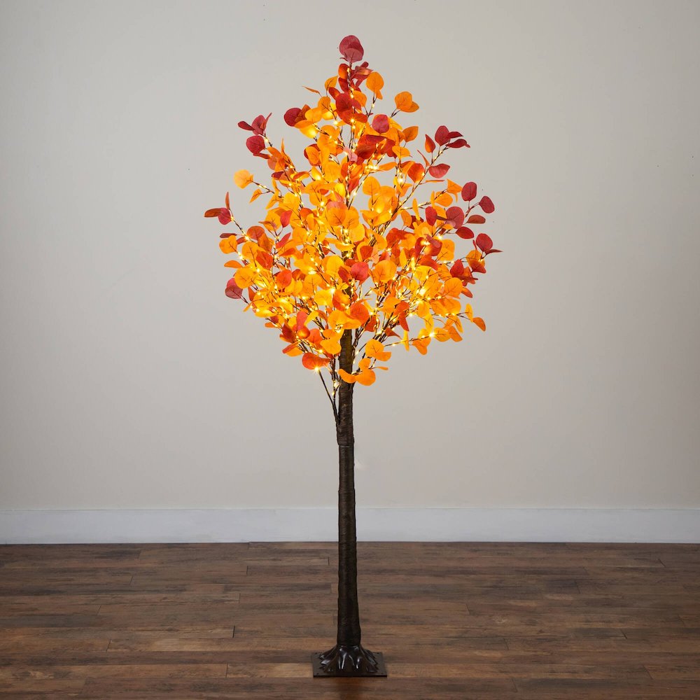 6ft. Pre-Lit Bright Autumn Eucalyptus Artificial Fall Tree with 420 LED Lights. Picture 3