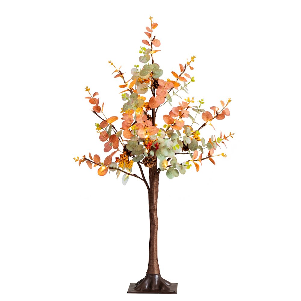 3ft. Pre-Lit Autumn Eucalyptus Artificial Fall Tree with Pinecones, Berries. Picture 4