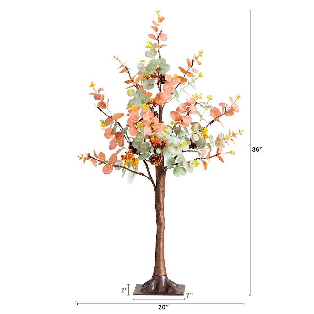 3ft. Pre-Lit Autumn Eucalyptus Artificial Fall Tree with Pinecones, Berries. Picture 1