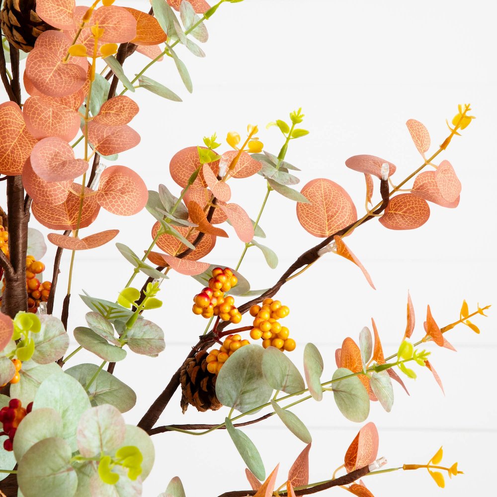 3ft. Pre-Lit Autumn Eucalyptus Artificial Fall Tree with Pinecones, Berries. Picture 2