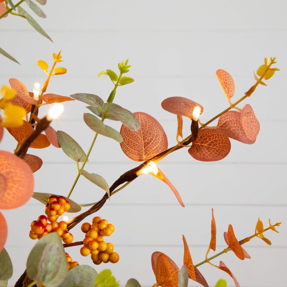 3ft. Pre-Lit Autumn Eucalyptus Artificial Fall Tree with Pinecones, Berries. Picture 3
