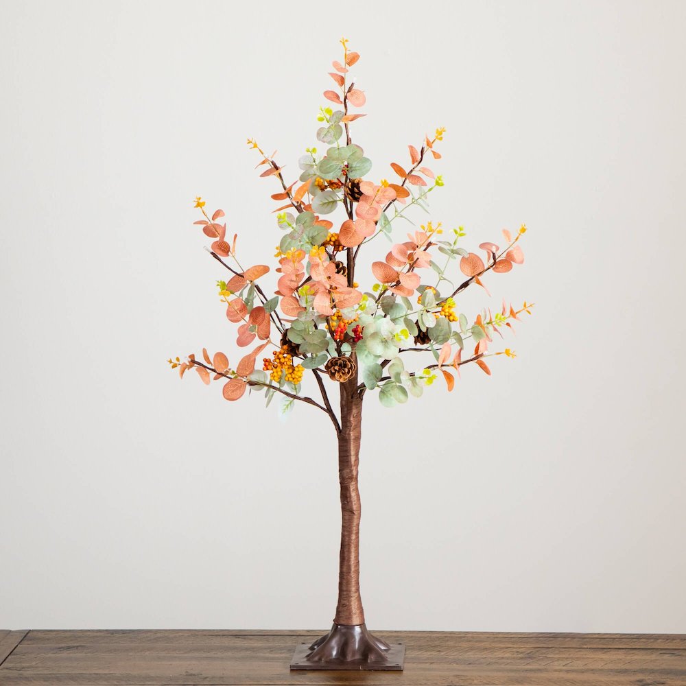 3ft. Pre-Lit Autumn Eucalyptus Artificial Fall Tree with Pinecones, Berries. Picture 6