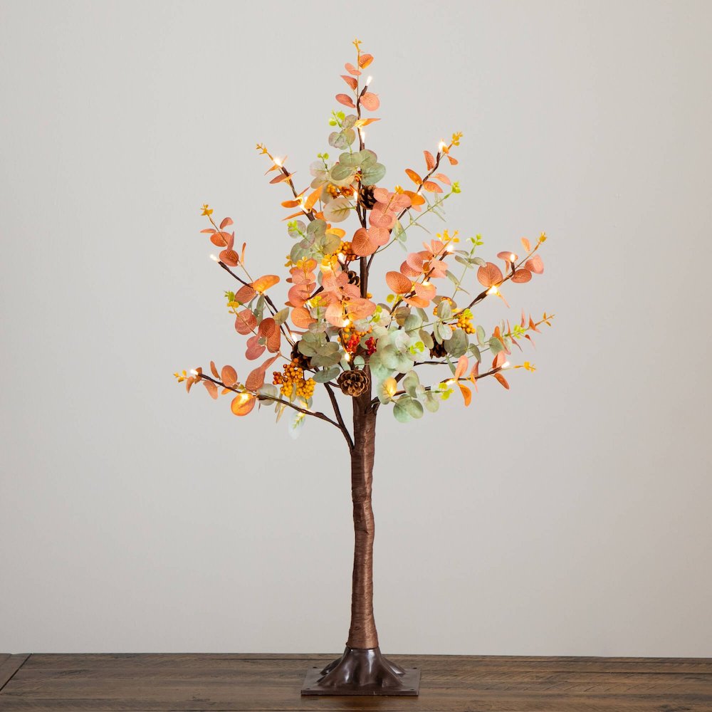 3ft. Pre-Lit Autumn Eucalyptus Artificial Fall Tree with Pinecones, Berries. Picture 7