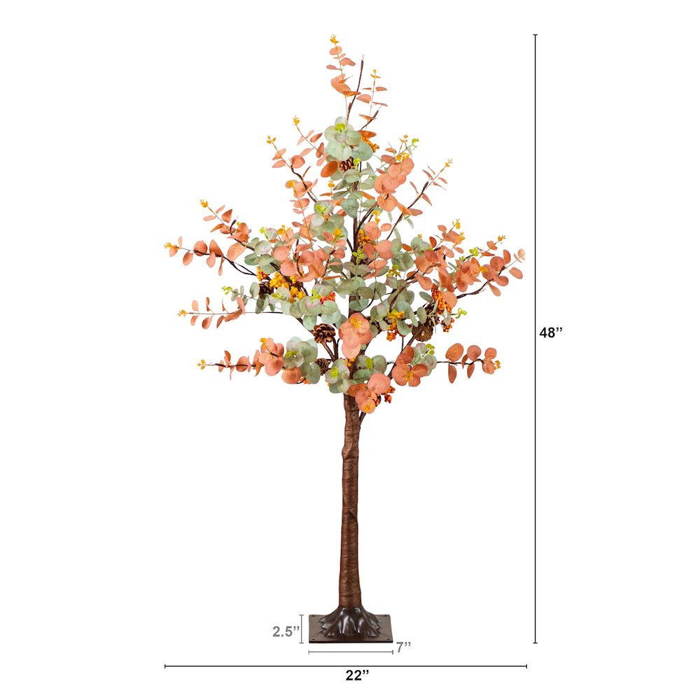 4ft. Pre-Lit Autumn Eucalyptus Artificial Fall Tree with Pinecones, Berries. Picture 8