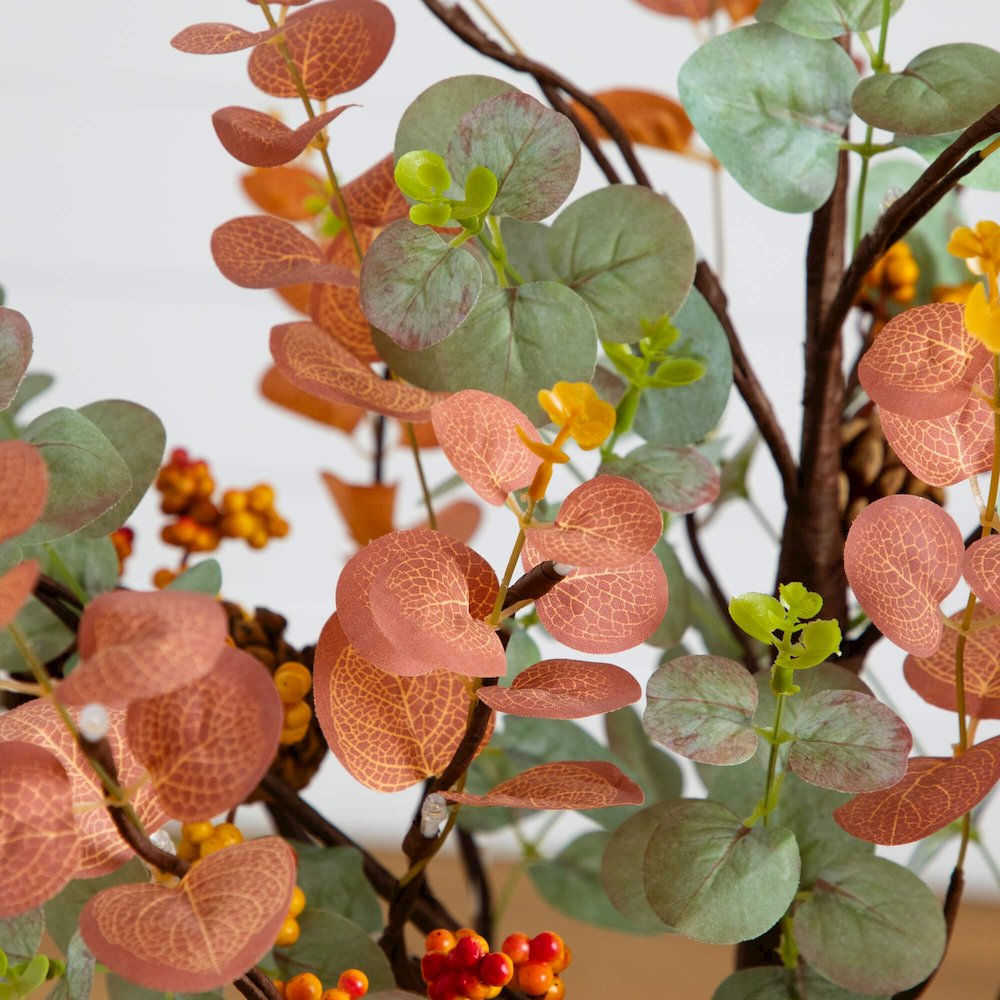 4ft. Pre-Lit Autumn Eucalyptus Artificial Fall Tree with Pinecones, Berries. Picture 9