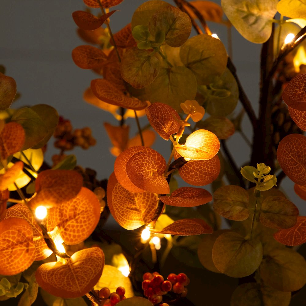 4ft. Pre-Lit Autumn Eucalyptus Artificial Fall Tree with Pinecones, Berries. Picture 5