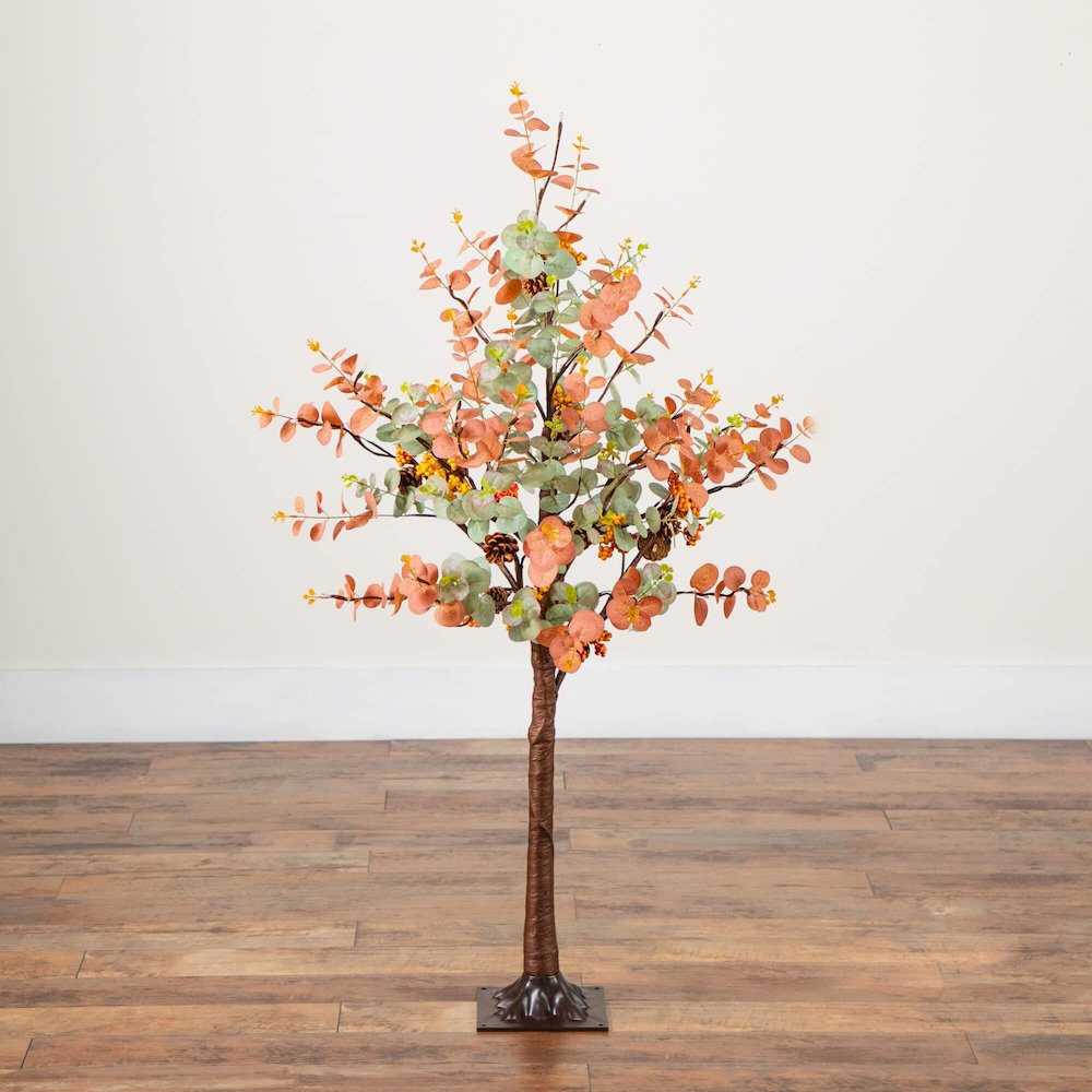 4ft. Pre-Lit Autumn Eucalyptus Artificial Fall Tree with Pinecones, Berries. Picture 3