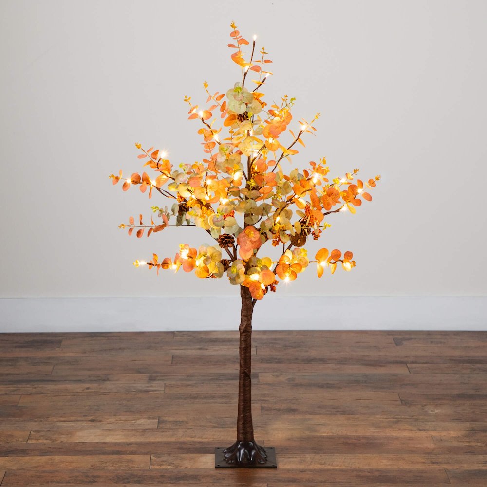 4ft. Pre-Lit Autumn Eucalyptus Artificial Fall Tree with Pinecones, Berries. Picture 4