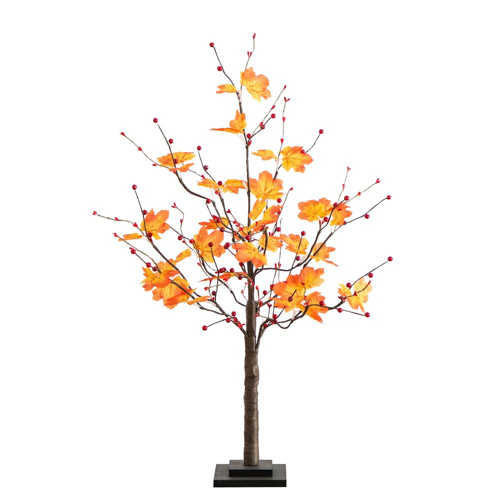 3ft. Pre-Lit Autumn Maple Artificial Fall Tree with Berries and 36 LED Lights. Picture 5
