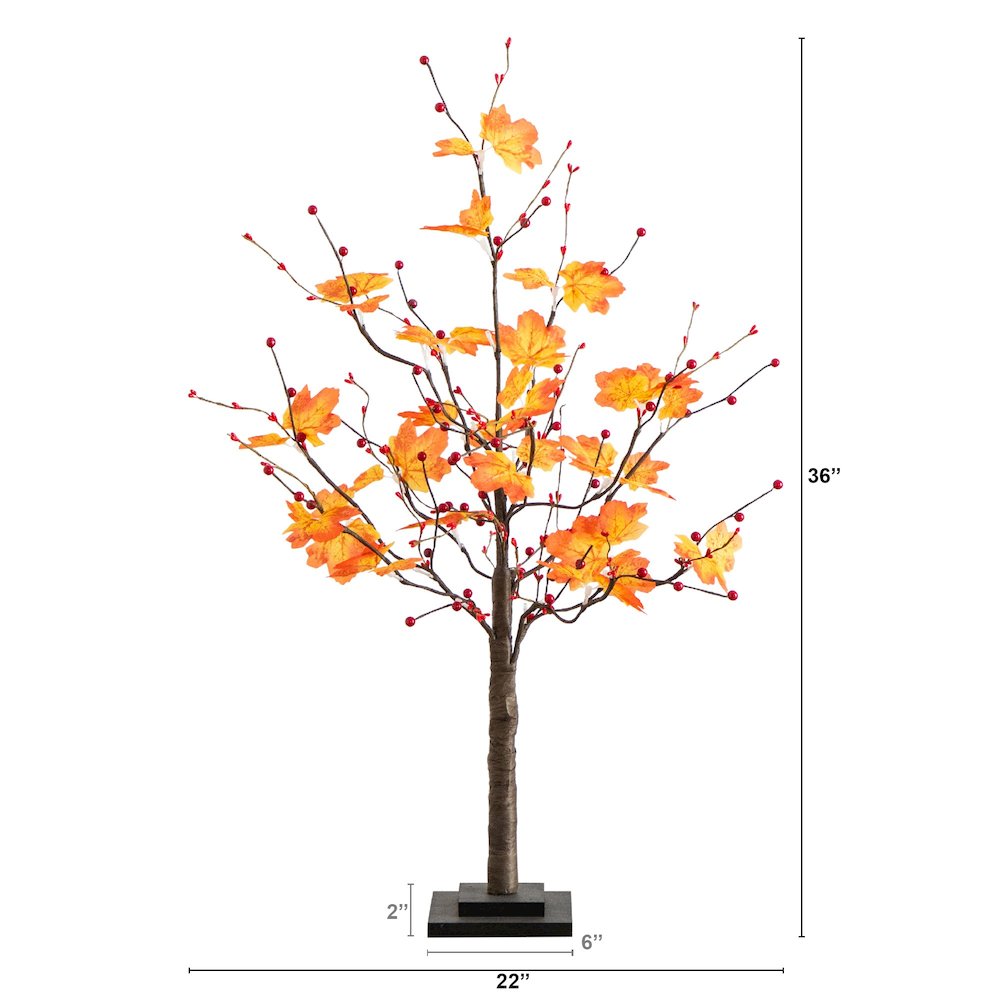 3ft. Pre-Lit Autumn Maple Artificial Fall Tree with Berries and 36 LED Lights. Picture 1