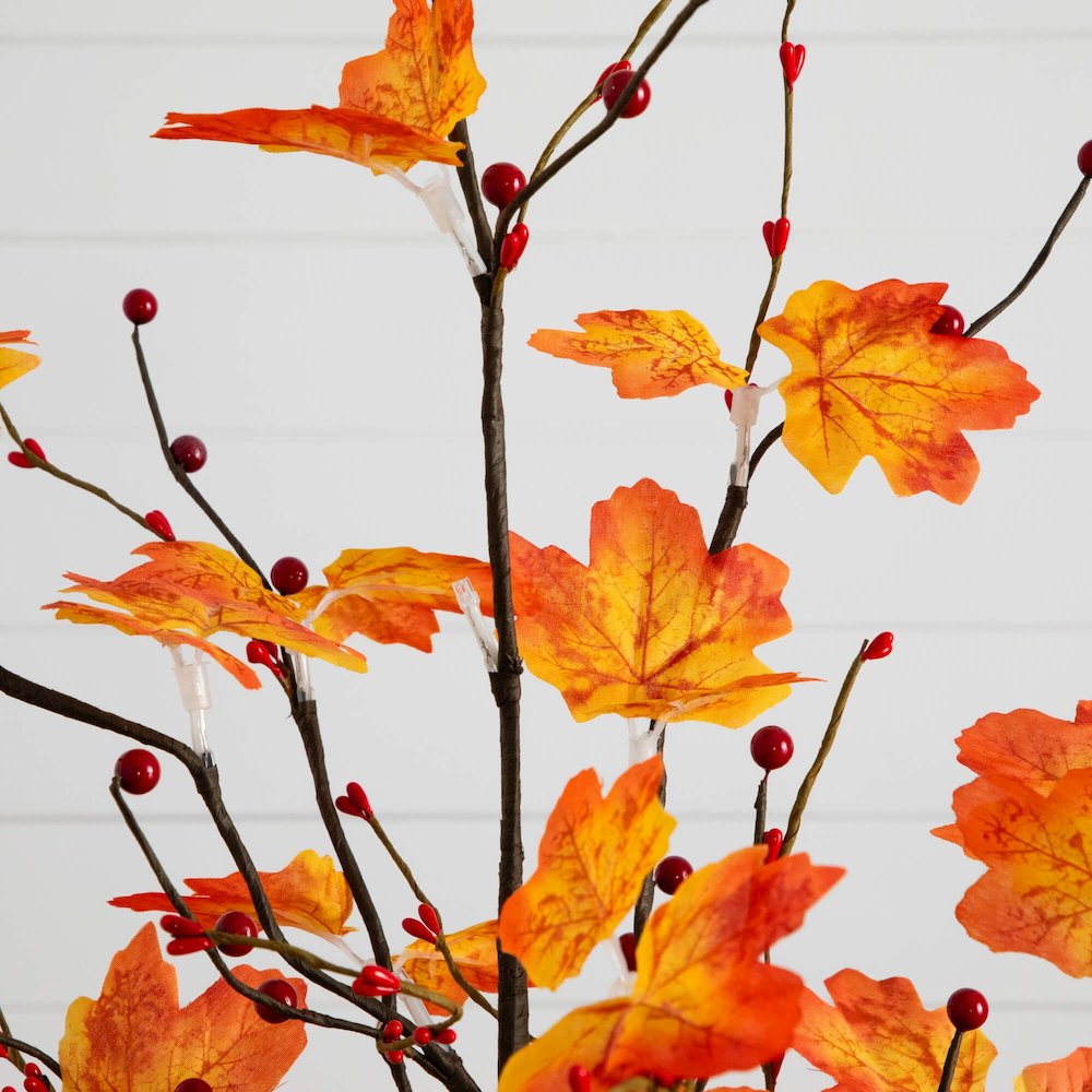 3ft. Pre-Lit Autumn Maple Artificial Fall Tree with Berries and 36 LED Lights. Picture 2