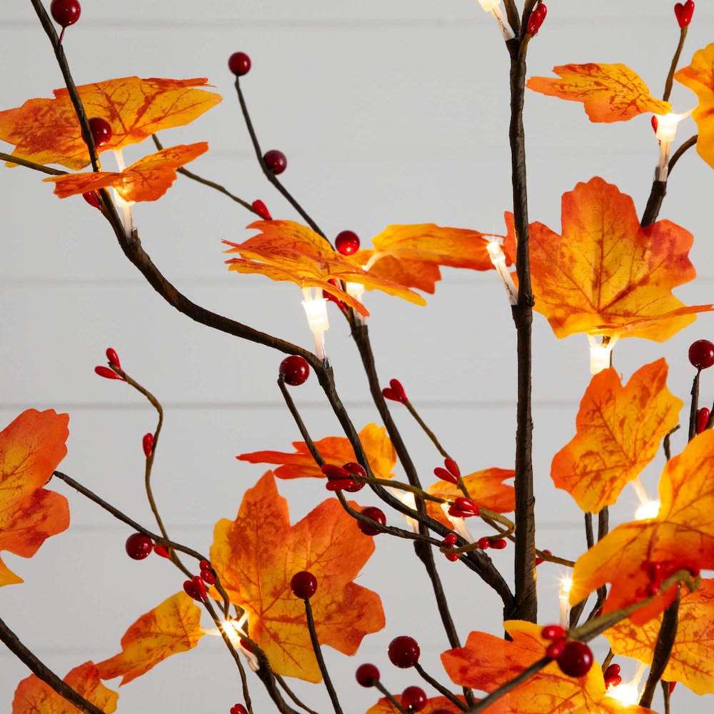 3ft. Pre-Lit Autumn Maple Artificial Fall Tree with Berries and 36 LED Lights. Picture 3