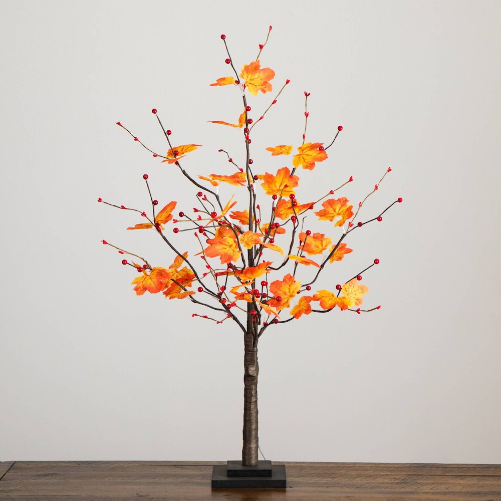3ft. Pre-Lit Autumn Maple Artificial Fall Tree with Berries and 36 LED Lights. Picture 6