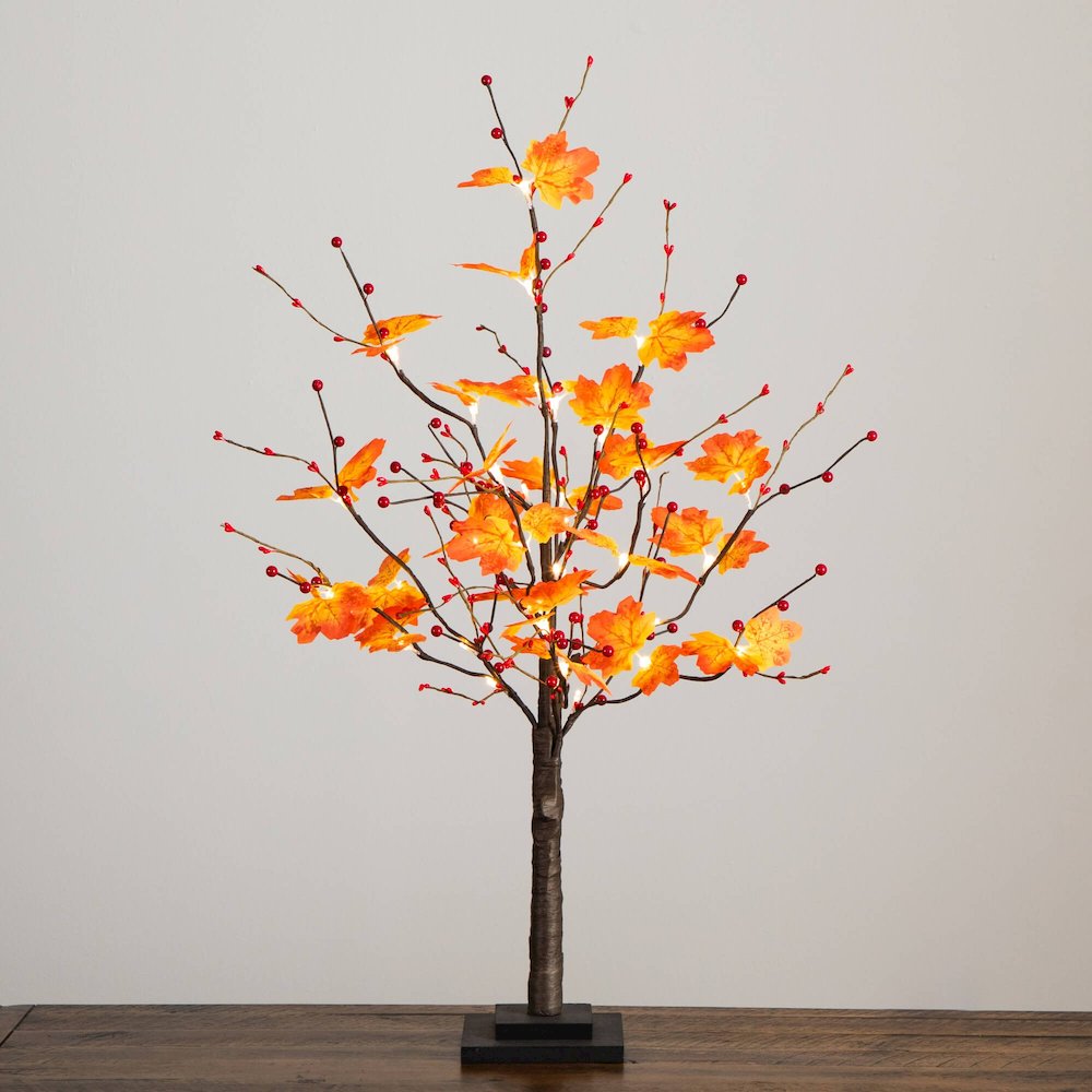 3ft. Pre-Lit Autumn Maple Artificial Fall Tree with Berries and 36 LED Lights. Picture 8
