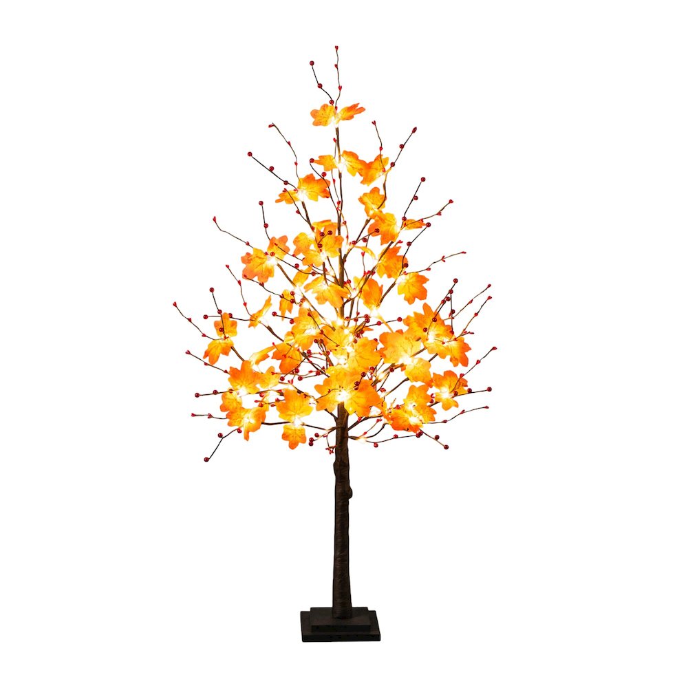 4ft. Pre-Lit Autumn Maple Artificial Fall Tree with Berries and 60 LED Lights. Picture 1