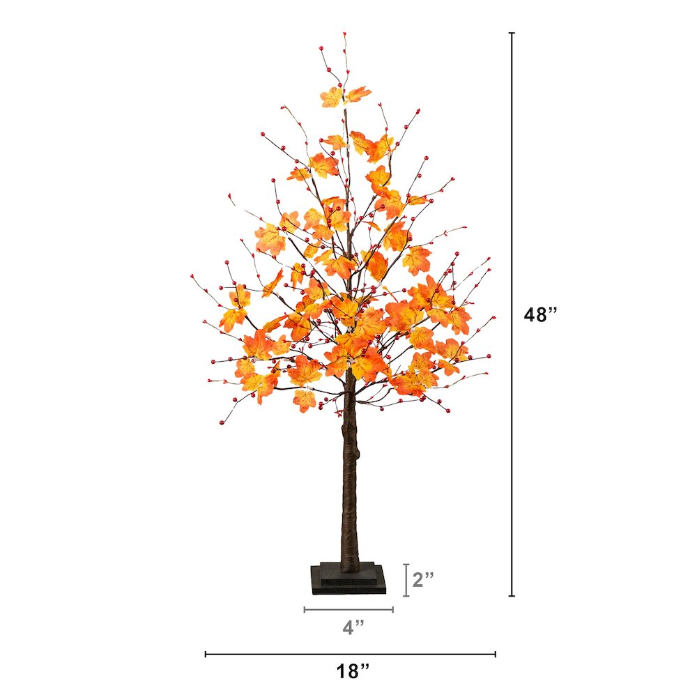 4ft. Pre-Lit Autumn Maple Artificial Fall Tree with Berries and 60 LED Lights. Picture 6