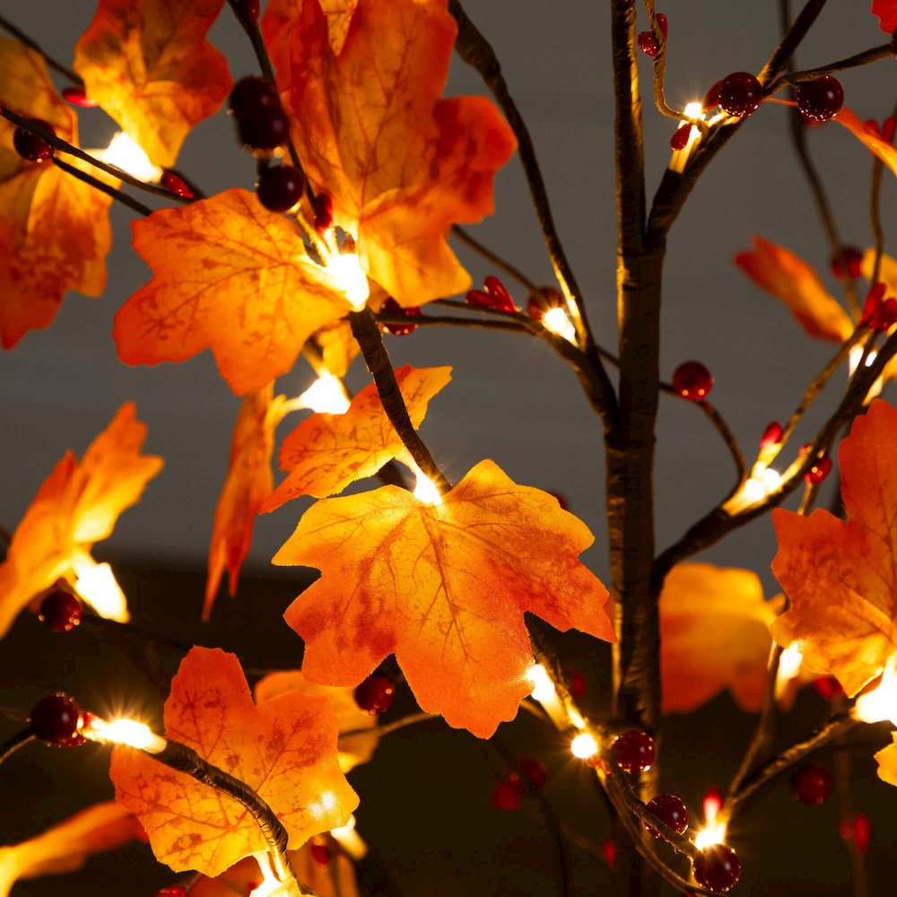 4ft. Pre-Lit Autumn Maple Artificial Fall Tree with Berries and 60 LED Lights. Picture 7