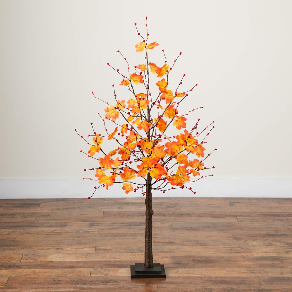 4ft. Pre-Lit Autumn Maple Artificial Fall Tree with Berries and 60 LED Lights. Picture 2