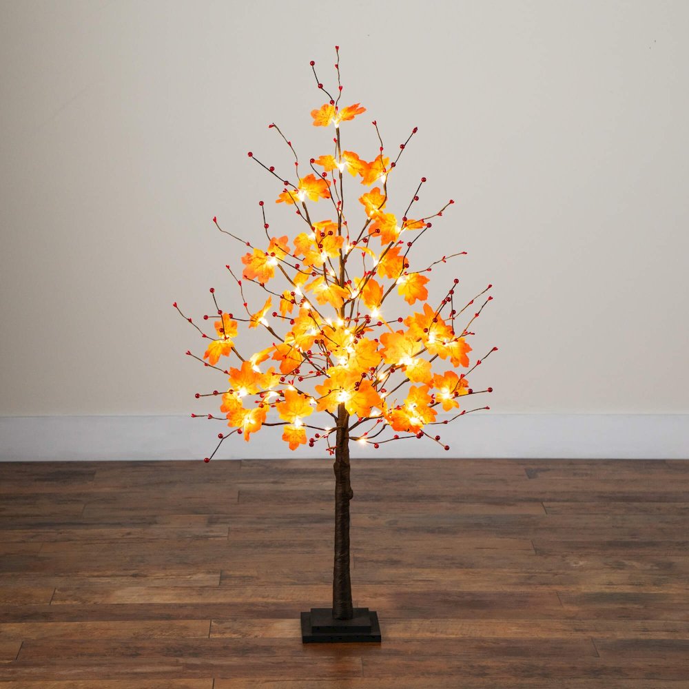 4ft. Pre-Lit Autumn Maple Artificial Fall Tree with Berries and 60 LED Lights. Picture 3