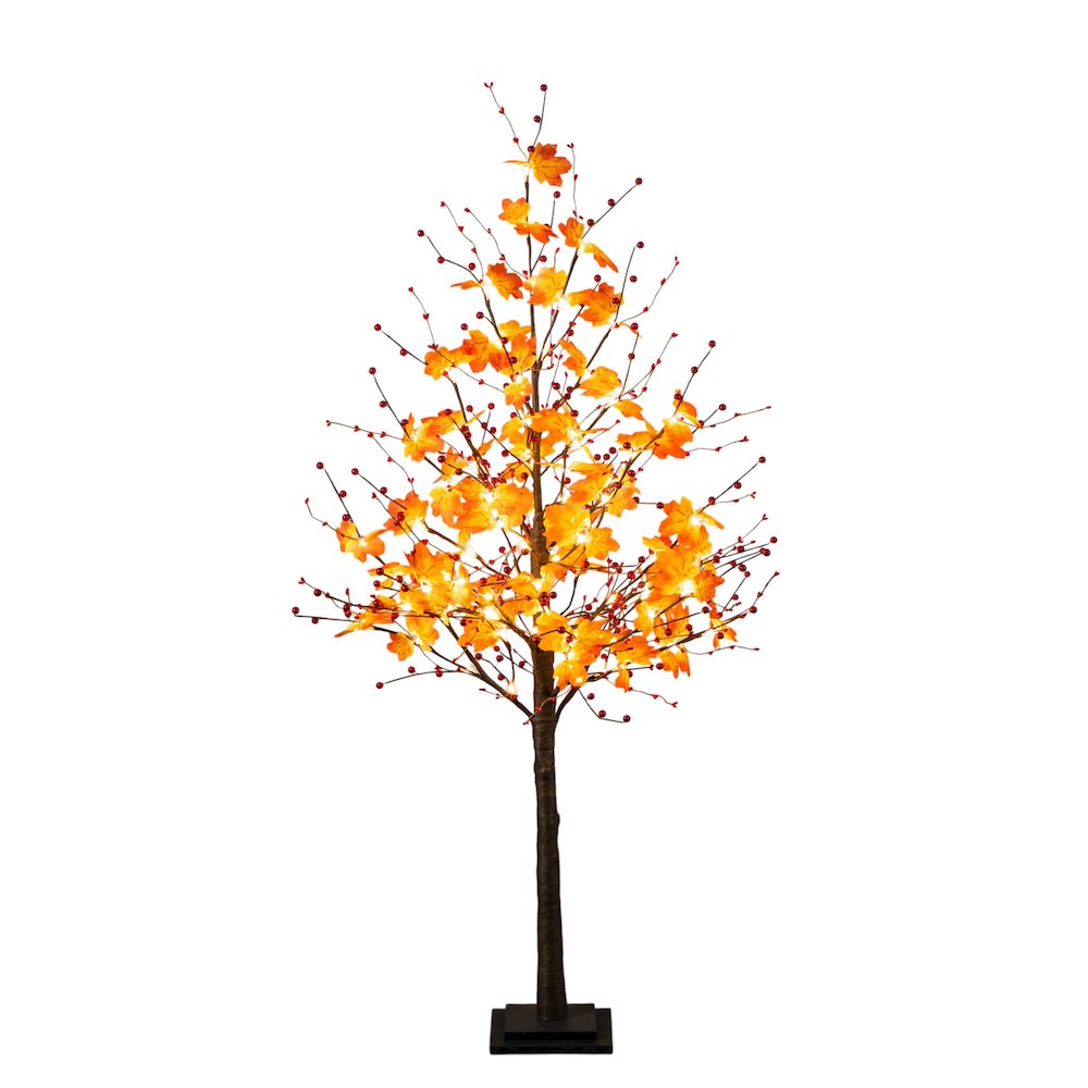 5ft. Pre-Lit Autumn Maple Artificial Fall Tree with Berries and 96 LED Lights. Picture 1