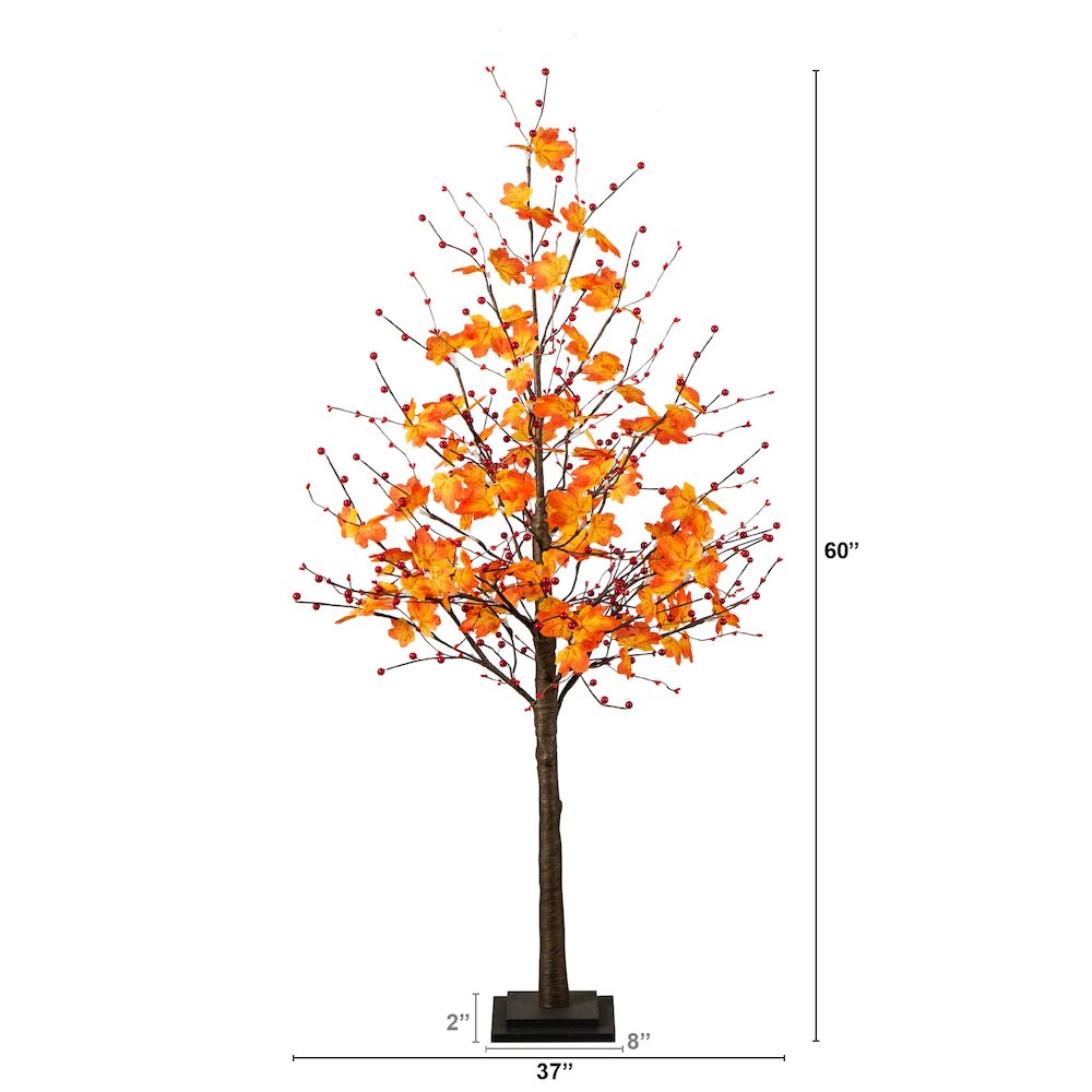 5ft. Pre-Lit Autumn Maple Artificial Fall Tree with Berries and 96 LED Lights. Picture 5