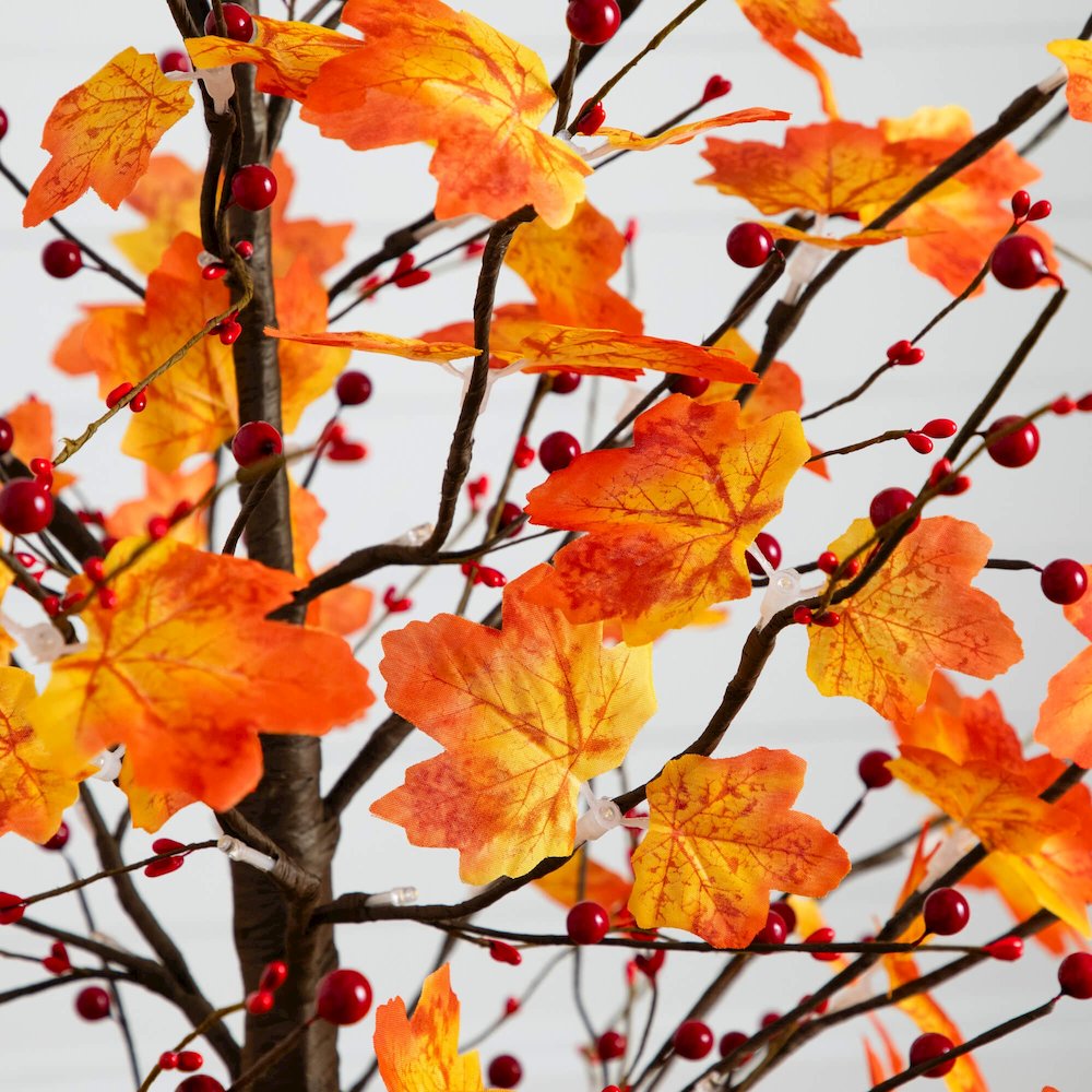5ft. Pre-Lit Autumn Maple Artificial Fall Tree with Berries and 96 LED Lights. Picture 3