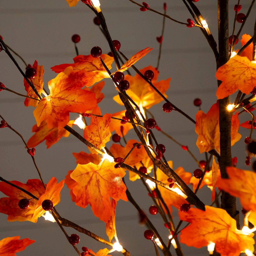 5ft. Pre-Lit Autumn Maple Artificial Fall Tree with Berries and 96 LED Lights. Picture 4