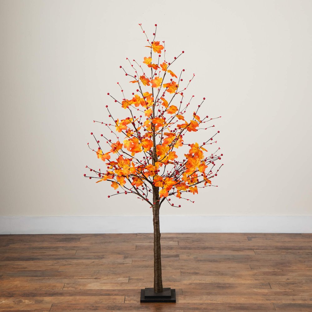 5ft. Pre-Lit Autumn Maple Artificial Fall Tree with Berries and 96 LED Lights. Picture 2