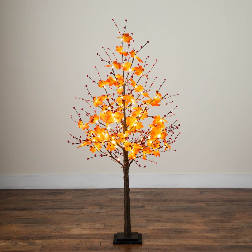 5ft. Pre-Lit Autumn Maple Artificial Fall Tree with Berries and 96 LED Lights. Picture 7