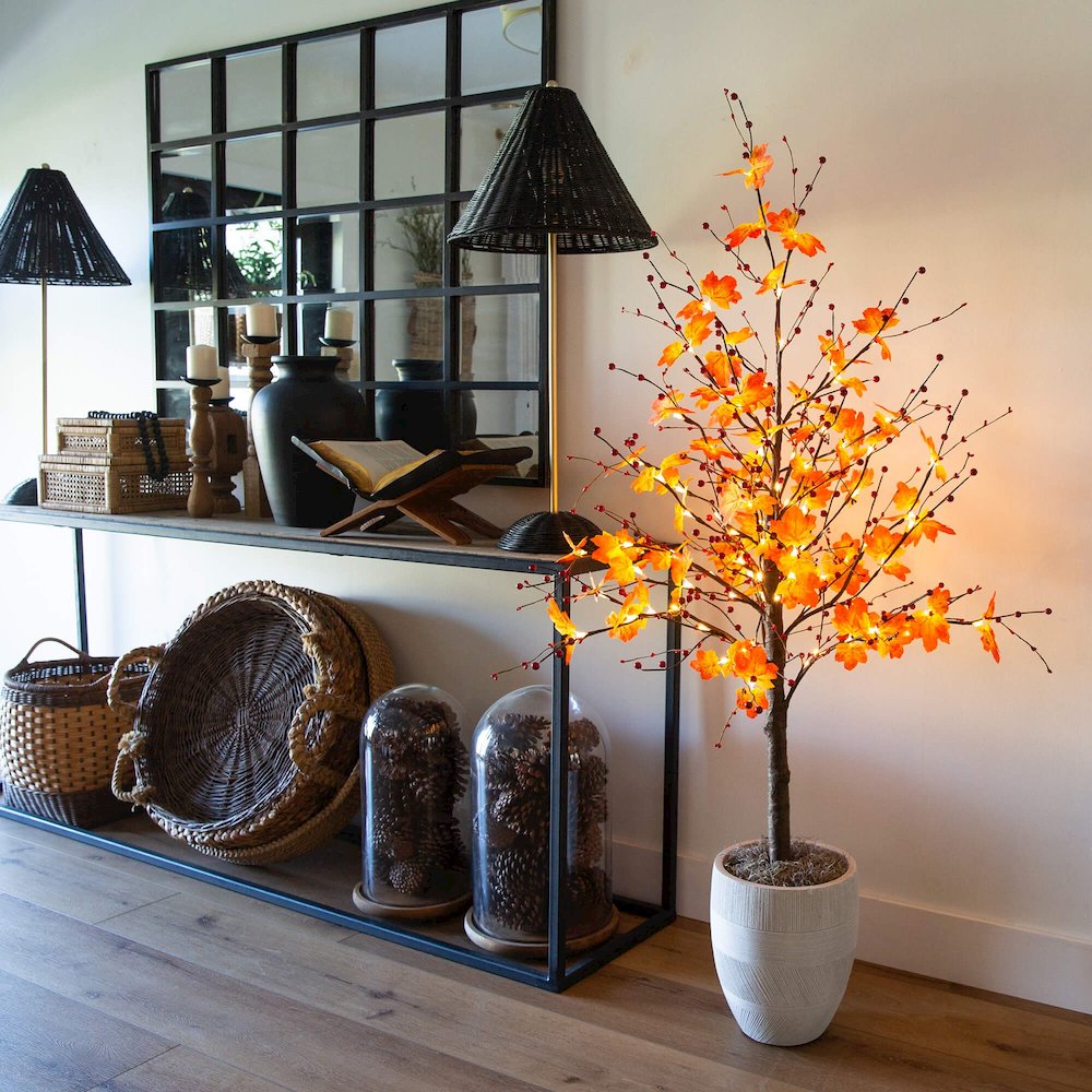 5ft. Pre-Lit Autumn Maple Artificial Fall Tree with Berries and 96 LED Lights. Picture 8