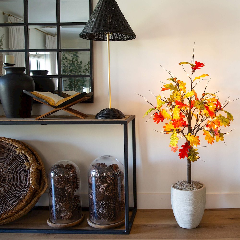 4ft. Pre-Lit Autumn Maple Artificial Fall Tree with Pinecones, Acorns. Picture 9