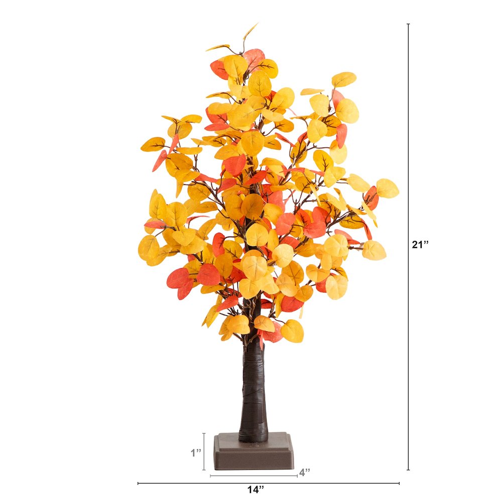 21in. Pre-Lit Bright Autumn Eucalyptus Artificial Fall Tree with 50 LED Lights. Picture 3
