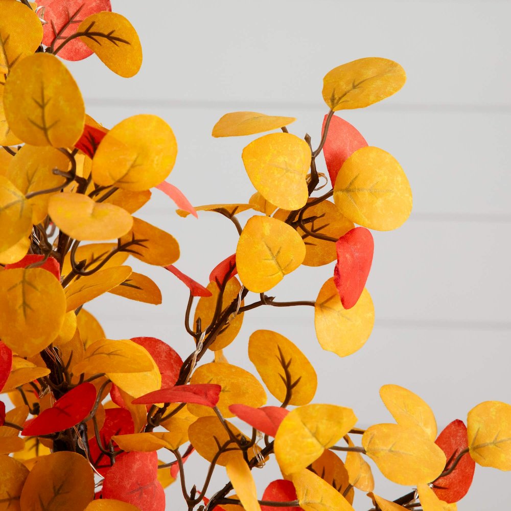 21in. Pre-Lit Bright Autumn Eucalyptus Artificial Fall Tree with 50 LED Lights. Picture 6